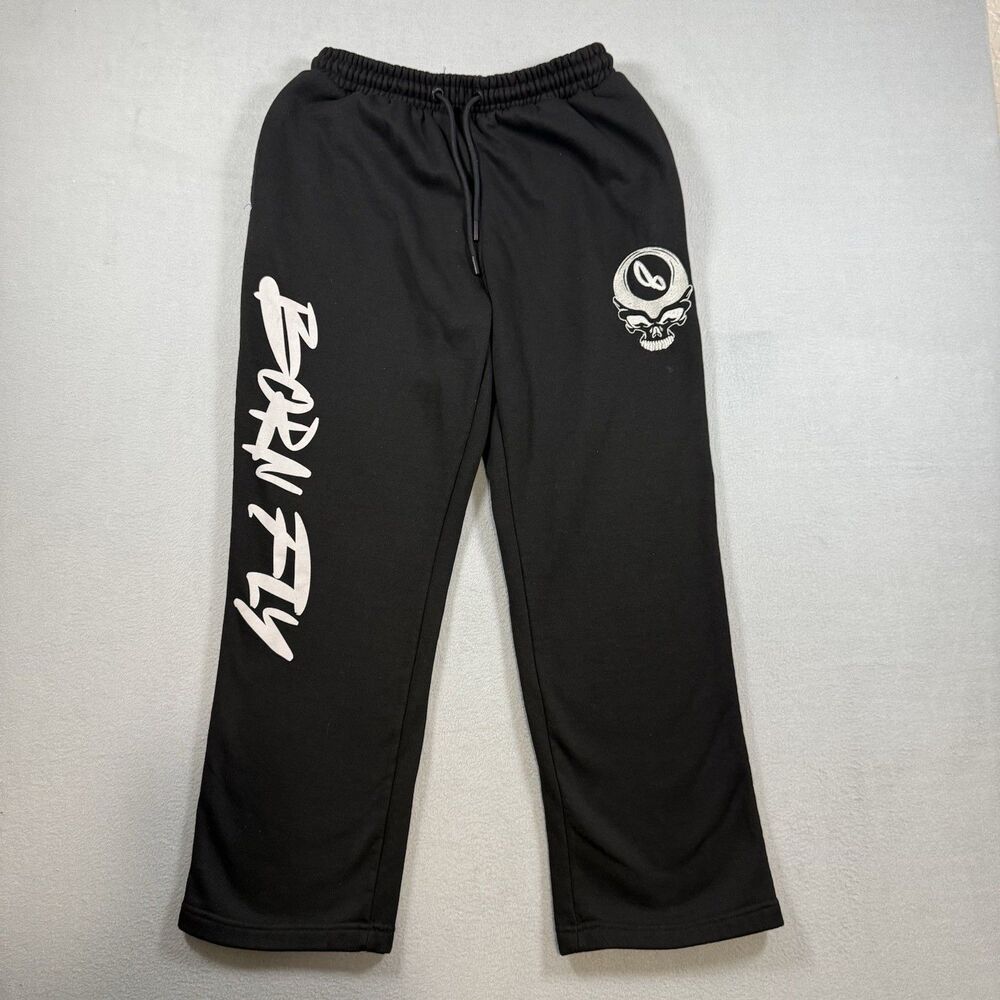 Born Fly Sweatpants Small Black 8 Ball Skull Graphic Streetwear Joggers